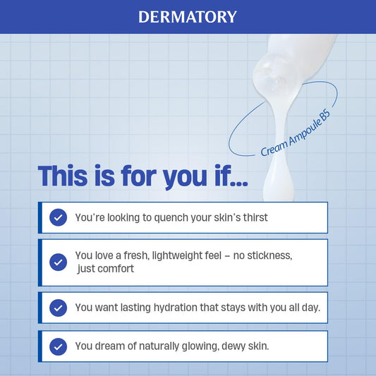 DERMATORY Hyal Shot Barrier Cream Ampoule B5, Hyaluronic Acid Serum for Face, Hydrating & Plumping & Firming Milky Moisturizer, Gentle Formula for Sensitive, Korean Skincare, 1.69 fl. oz.