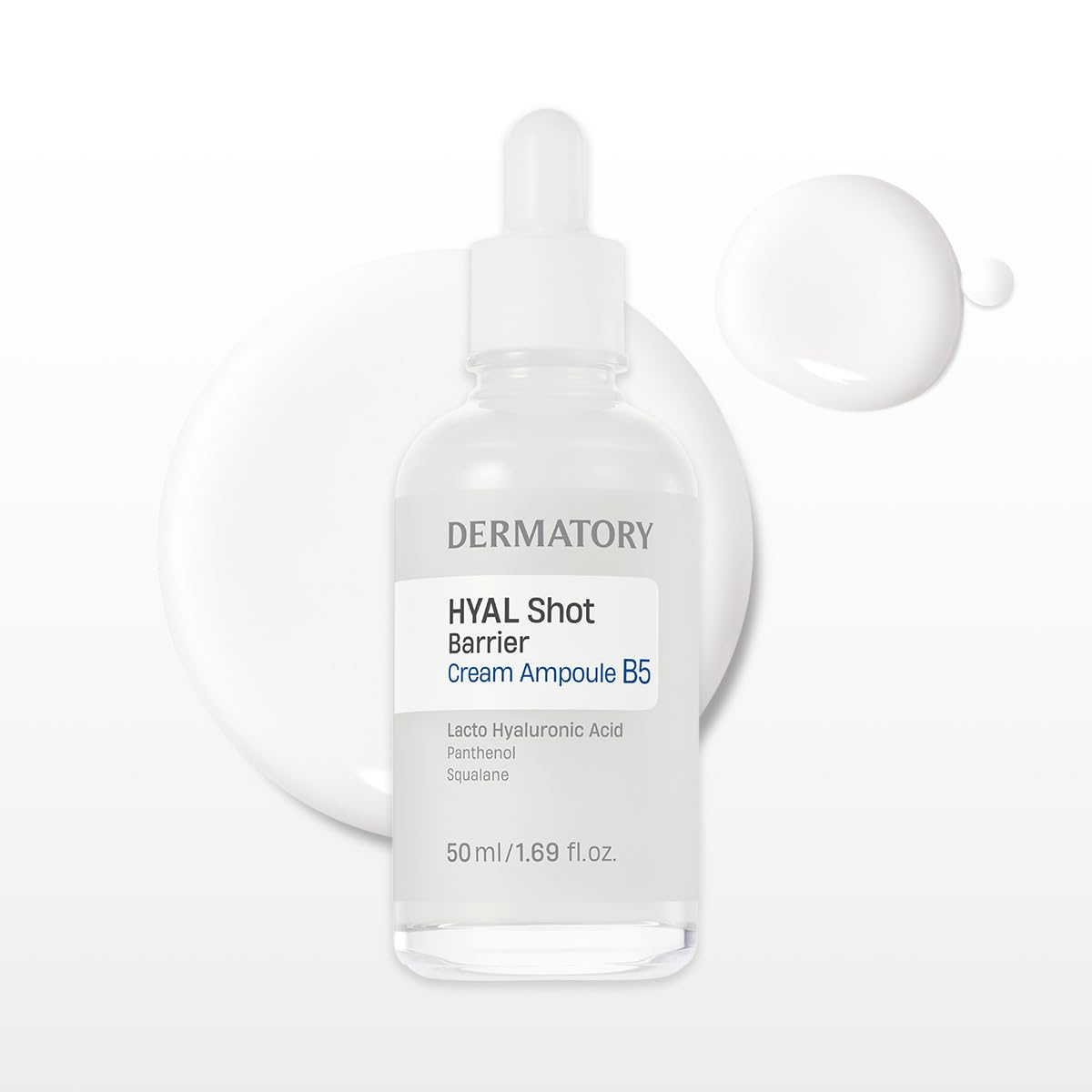 DERMATORY Hyal Shot Barrier Cream Ampoule B5, Hyaluronic Acid Serum for Face, Hydrating & Plumping & Firming Milky Moisturizer, Gentle Formula for Sensitive, Korean Skincare, 1.69 fl. oz.