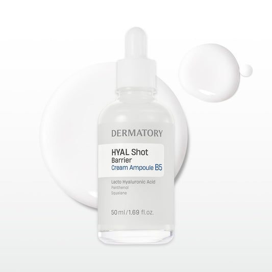 DERMATORY Hyal Shot Barrier Cream Ampoule B5, Hyaluronic Acid Serum for Face, Hydrating & Plumping & Firming Milky Moisturizer, Gentle Formula for Sensitive, Korean Skincare, 1.69 fl. oz.