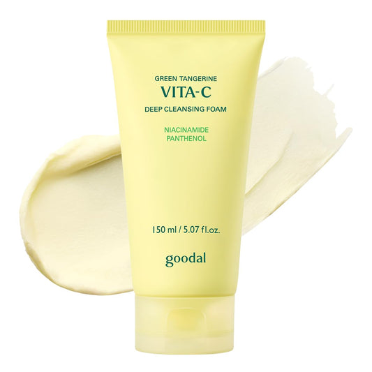 GOODAL Green Tangerine Vitamin C Cleansing Foam for Sensitive Skin | Gentle Formula for Deep Cleansing, Rich, Daily Foaming Face Wash, Non-Irritating, Clarifying, Moisturizing (5.07 fl oz)