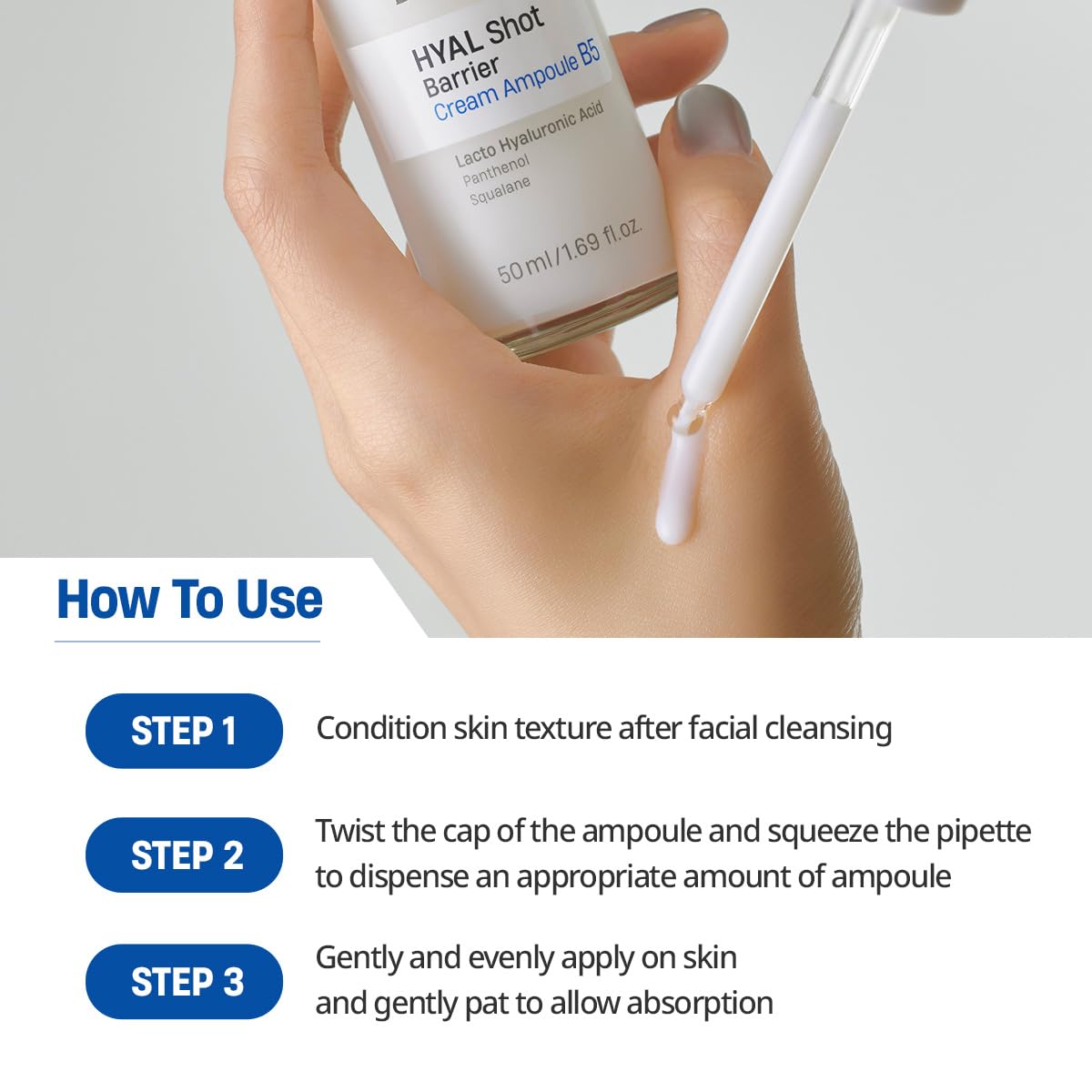 DERMATORY Hyal Shot Barrier Cream Ampoule B5, Hyaluronic Acid Serum for Face, Hydrating & Plumping & Firming Milky Moisturizer, Gentle Formula for Sensitive, Korean Skincare, 1.69 fl. oz.