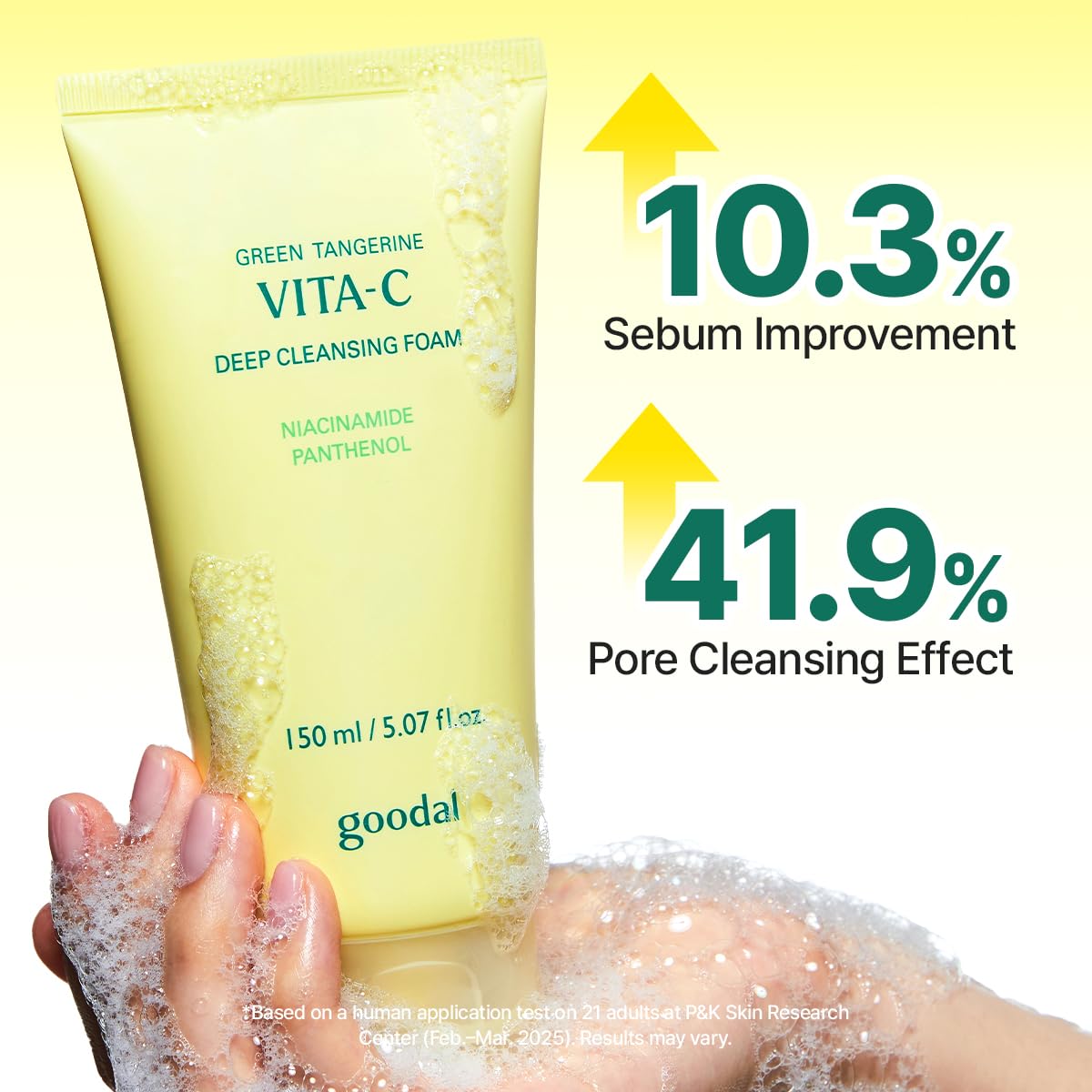 GOODAL Green Tangerine Vitamin C Cleansing Foam for Sensitive Skin | Gentle Formula for Deep Cleansing, Rich, Daily Foaming Face Wash, Non-Irritating, Clarifying, Moisturizing (5.07 fl oz)