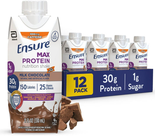 Ensure Max Protein Milk Chocolate Shake, 30g High Protein, 12 Pack