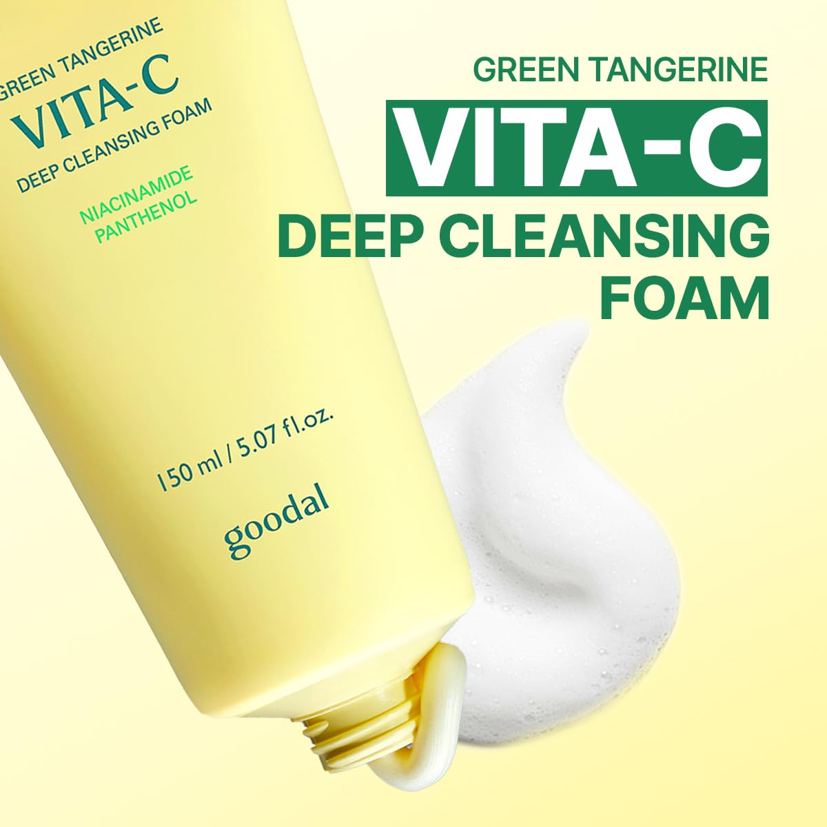 GOODAL Green Tangerine Vitamin C Cleansing Foam for Sensitive Skin | Gentle Formula for Deep Cleansing, Rich, Daily Foaming Face Wash, Non-Irritating, Clarifying, Moisturizing (5.07 fl oz)