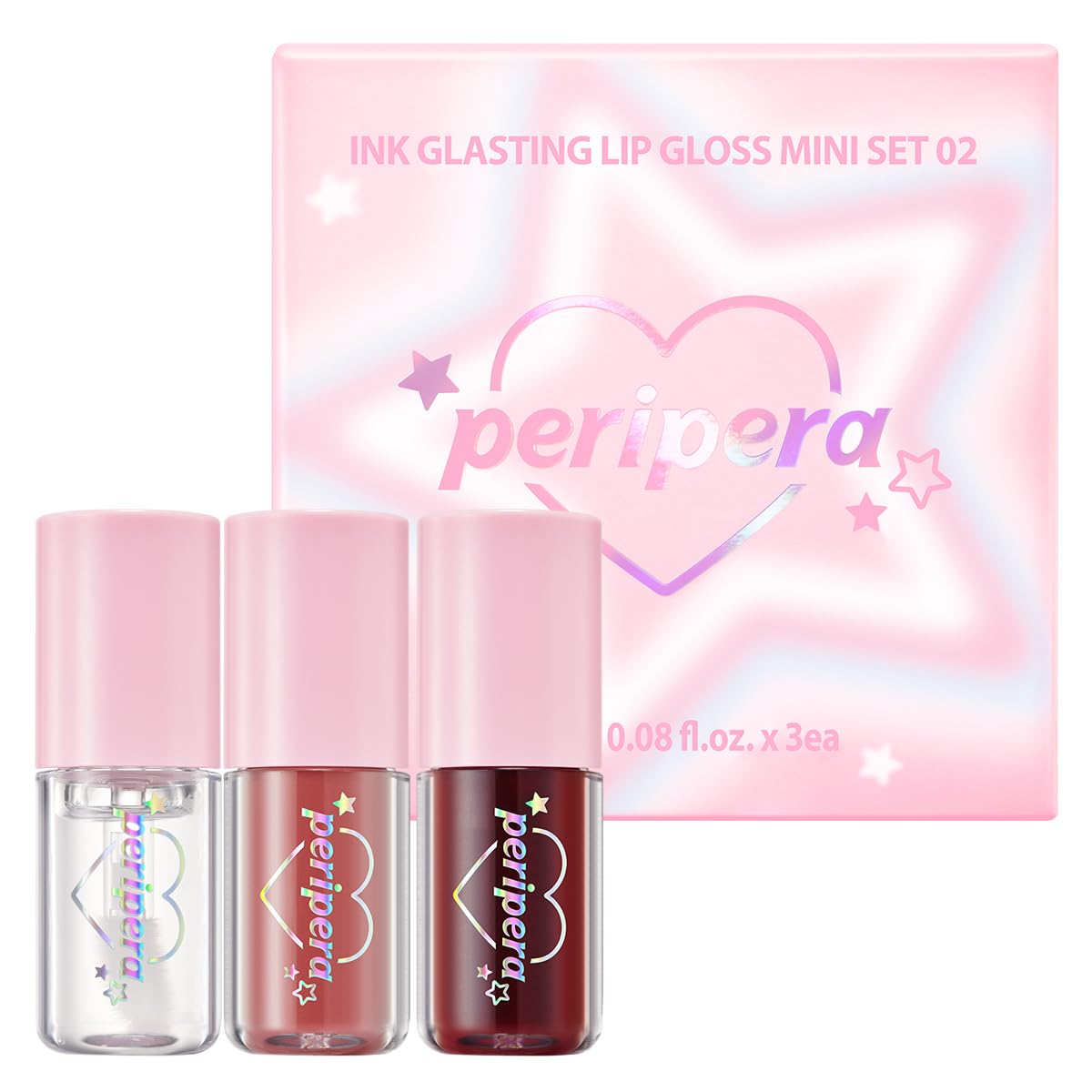 Peripera Ink Glasting Mini Gift Sets Lip Gloss #01 + #03 + #06 (2.5ml * 3), Long-Lasting Hydration, Moisturizing Stocking Stuffers, Korean Lip