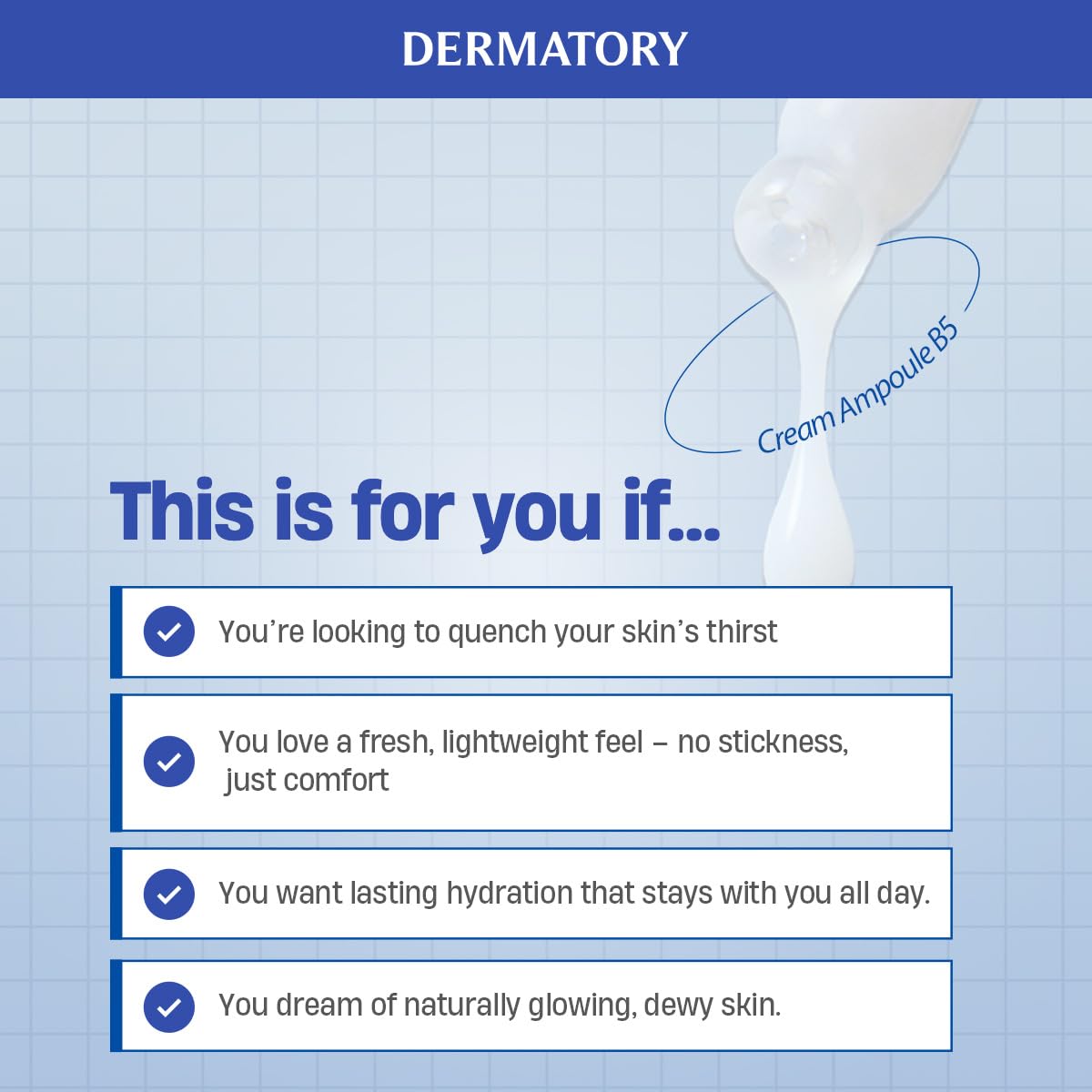 DERMATORY Hyal Shot Barrier Cream Ampoule B5, Hyaluronic Acid Serum for Face, Hydrating & Plumping & Firming Milky Moisturizer, Gentle Formula for Sensitive, Korean Skincare, 1.69 fl. oz.