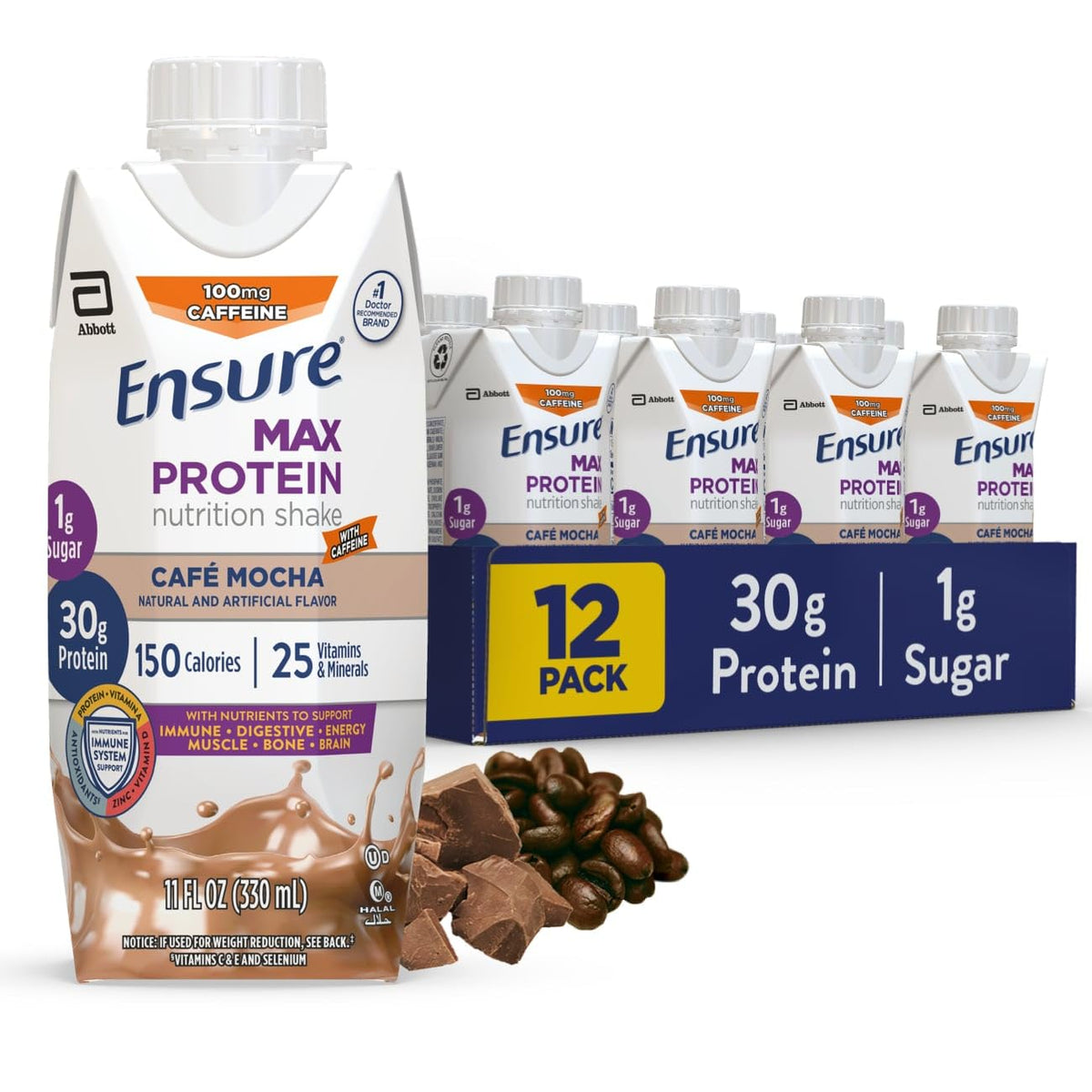 Ensure Max Protein Milk Chocolate Shake, 30g High Protein, 12 Pack