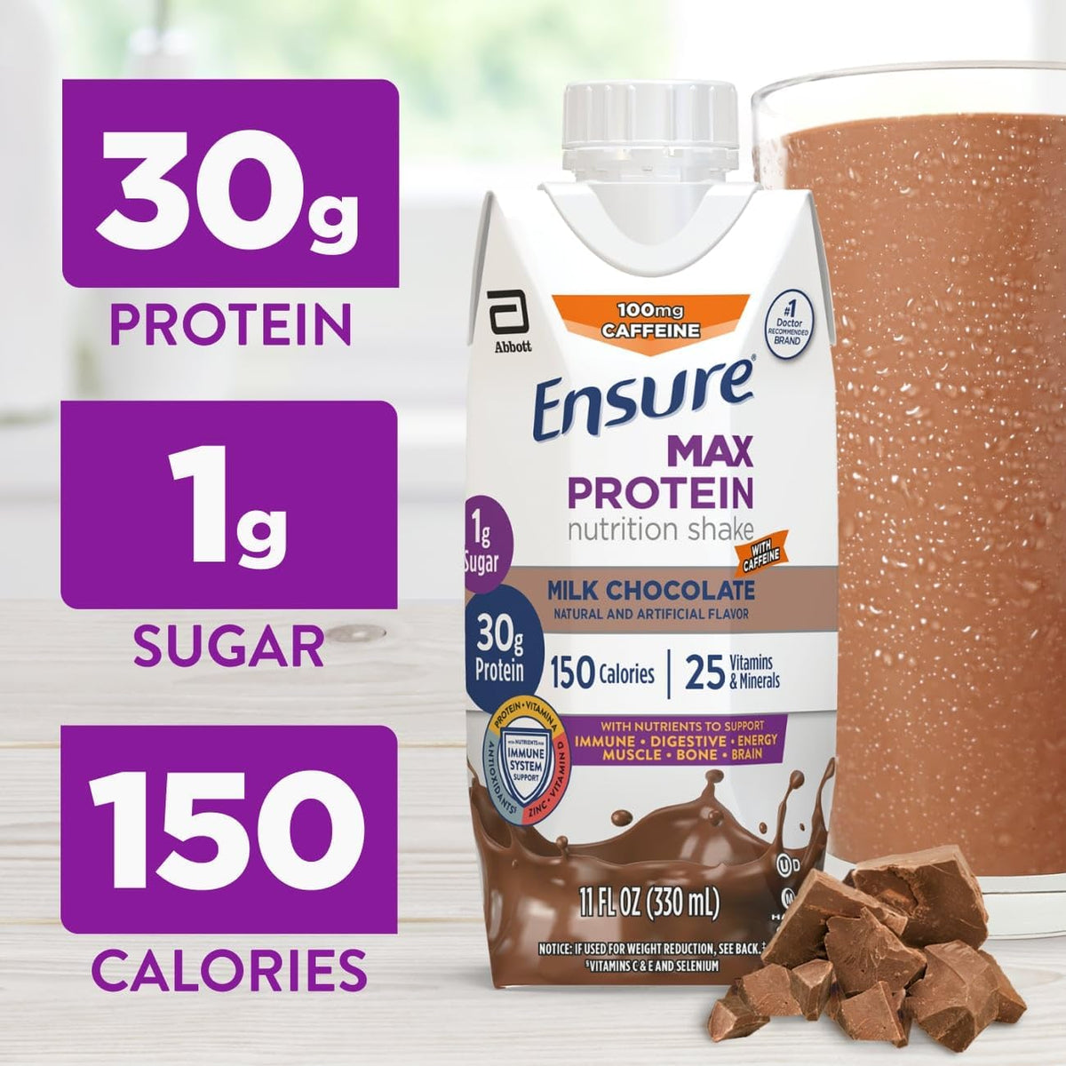 Ensure Max Protein Milk Chocolate Shake, 30g High Protein, 12 Pack