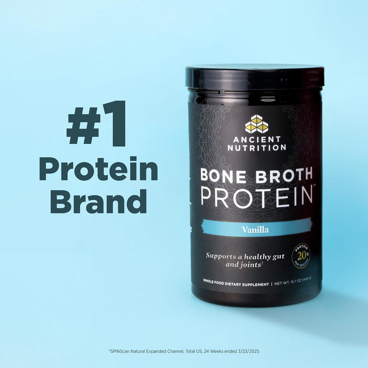 Ancient Nutrition Grass Fed Bone Broth Protein Powder, Vanilla