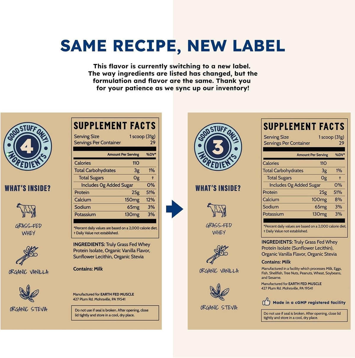 Earth Fed Muscle Whey Back Vanilla Irish Grass Fed Whey Protein Isolate