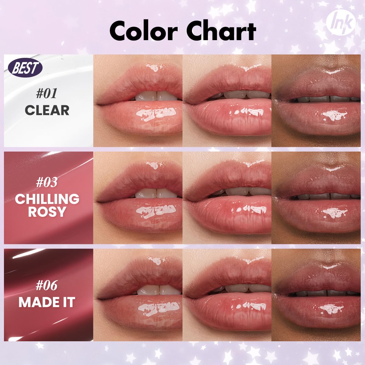 Peripera Ink Glasting Mini Gift Sets Lip Gloss #01 + #03 + #06 (2.5ml * 3), Long-Lasting Hydration, Moisturizing Stocking Stuffers, Korean Lip
