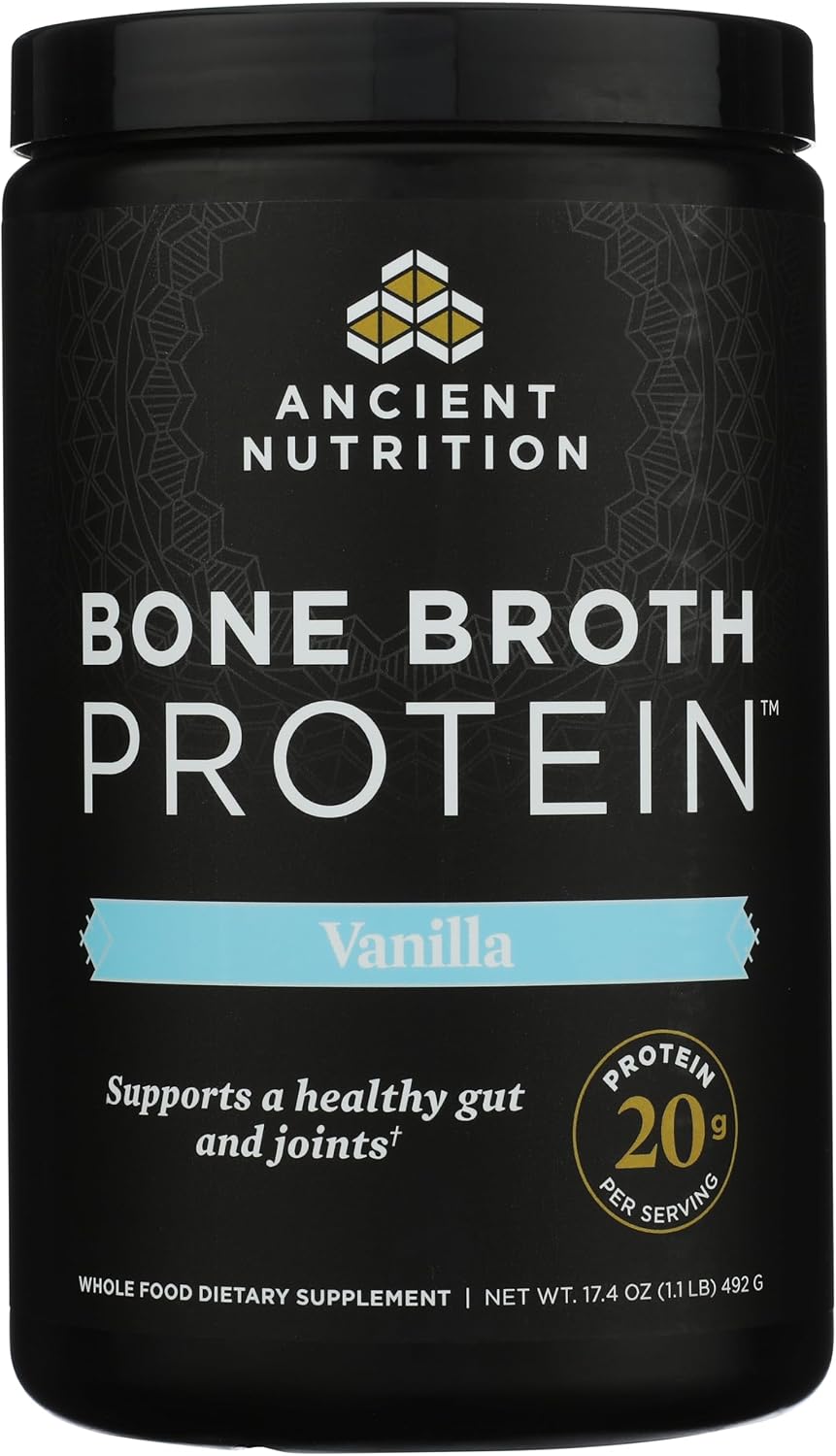Ancient Nutrition Grass Fed Bone Broth Protein Powder, Vanilla