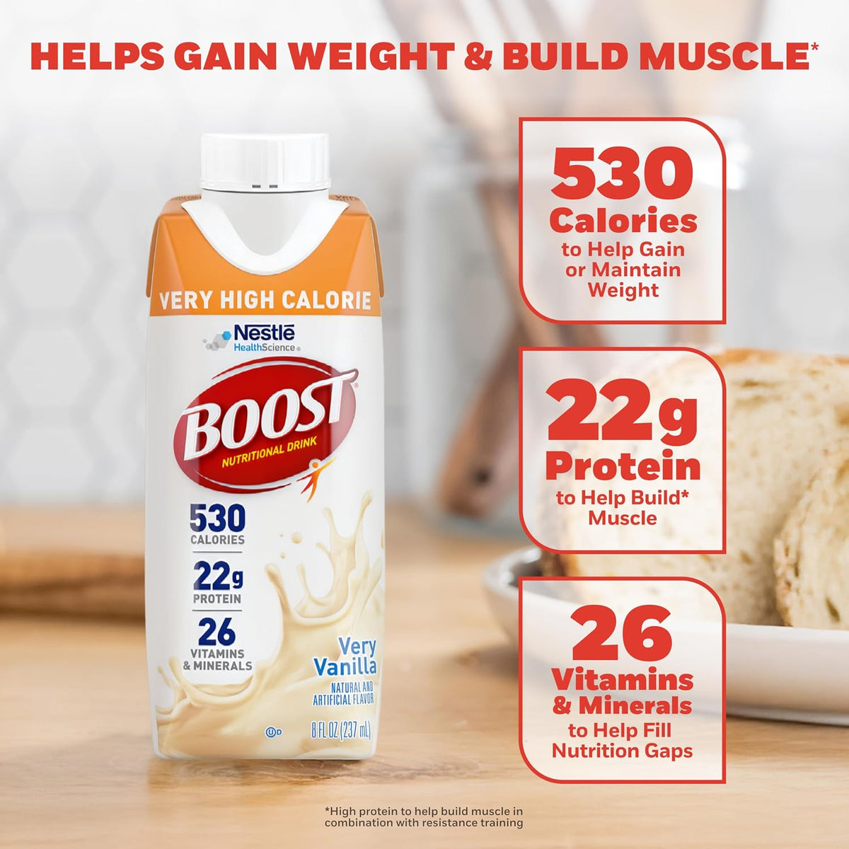 BOOST Very High Calorie Nutritional Drink, Very Vanilla, 8 FL OZ, 24 pk