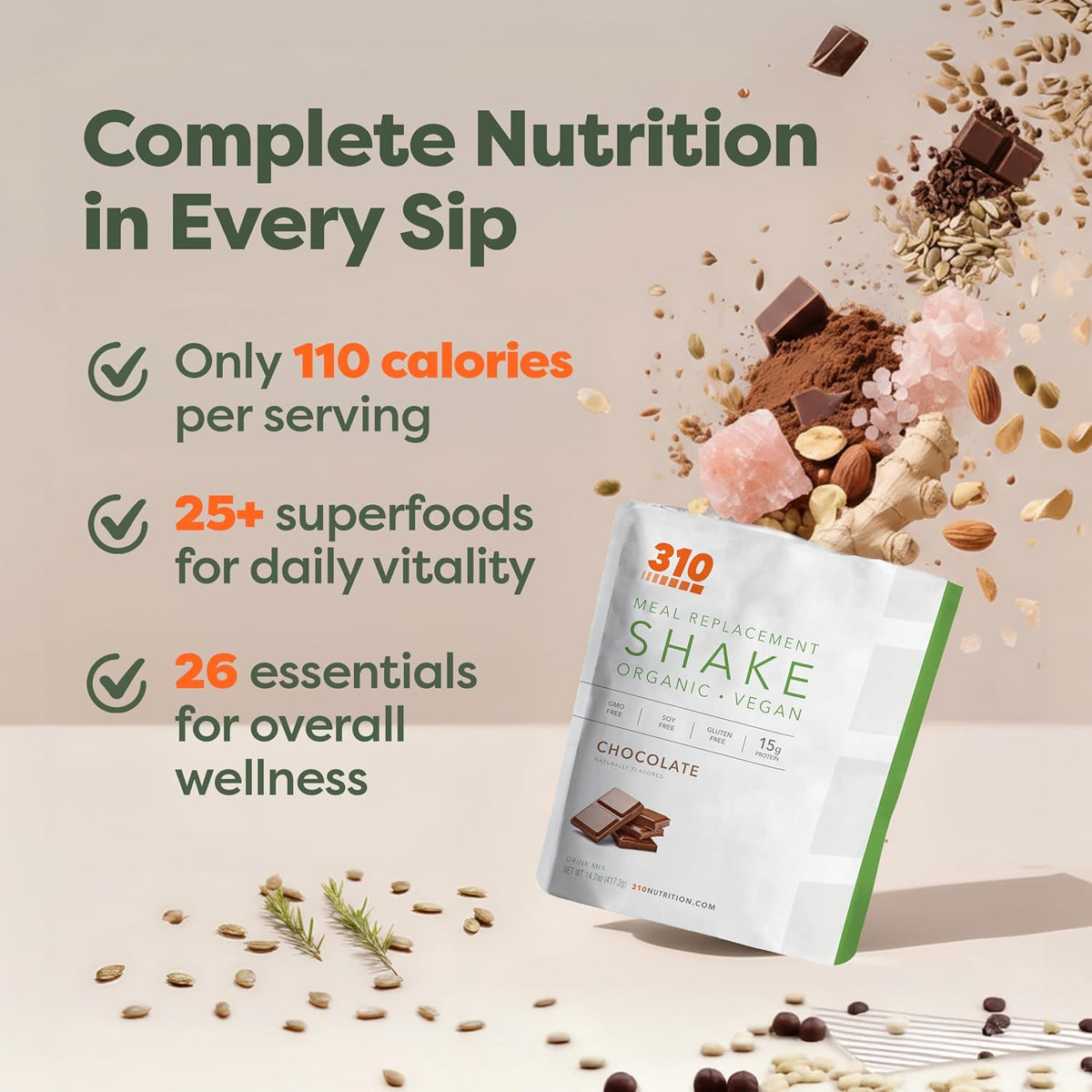 310 Nutrition Organic All-In-One Meal Replacement Shake Powder - Chocolate