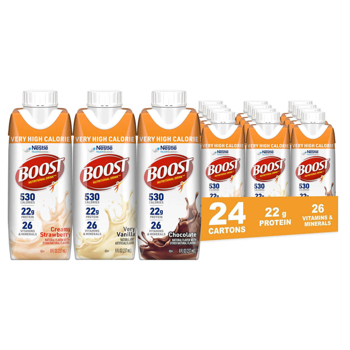BOOST Very High Calorie Nutritional Drink, Very Vanilla, 8 FL OZ, 24 pk
