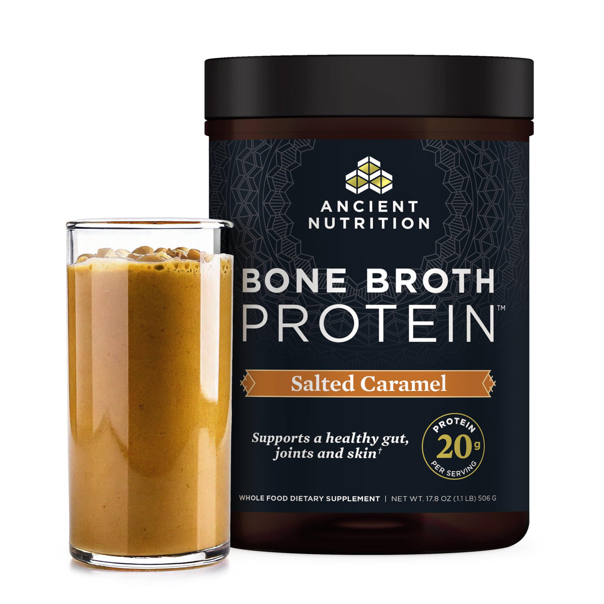 Ancient Nutrition Grass Fed Bone Broth Protein Powder, Vanilla