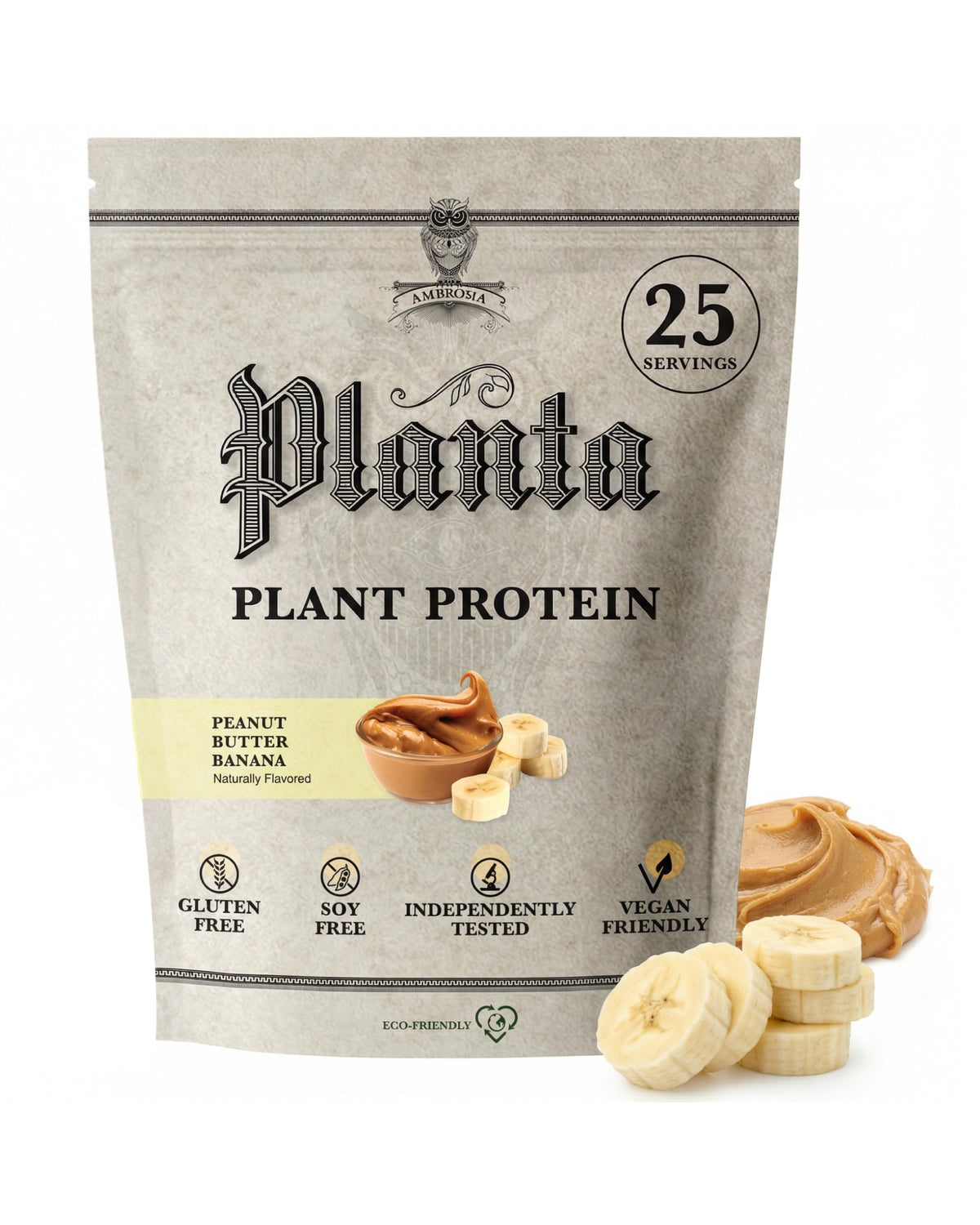Ambrosia Plant Based Protein Powder 20g | Clean Vegan Pea Protein Powder | Gluten & Dairy Free, Keto Friendly, No Added Sugar | 25 Servings | Banana Maple